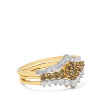 Champagne Diamond Ring with White Diamond in 9K Gold 1cts