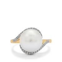South Sea Cultured Pearl Ring with White Zircon in 9K Gold (11MM)