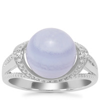 Botswana Agate Ring with White Zircon in Sterling Silver 7.41cts