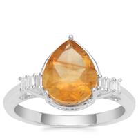 Burmese Amber Ring with White Zircon in Sterling Silver 0.95ct