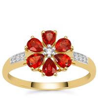 Tanzanian Ruby Ring with White Zircon in 9K Gold 1.15cts