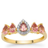 Nigerian Pink Tourmaline Ring with White Zircon in 9K Gold 0.85ct