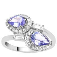 The Tanzanite Kiss - AA Tanzanite Ring with White Zircon in 9K White Gold 2.15cts