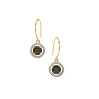 Black Star Sapphire Earrings with White Zircon in 9K Gold 1.90cts