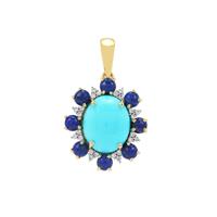 Sleeping Beauty Turquoise, Sar-i-Sang Lapis Lazuli Pendant with White Zircon in 9K Gold 4.40cts