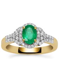 Panjshir Emerald Ring with Diamond in 18K Gold 1.20cts 
