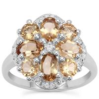 Golden Tanzanian Scapolite Ring with White Zircon in Sterling Silver 2.62cts