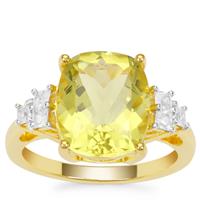 Lemon Quartz Regency Ring with White Zircon in Gold Plated Sterling Silver 5.75cts