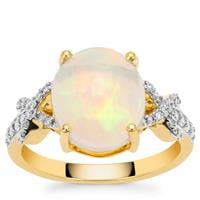 Ethiopian Opal Ring with Diamond in 18K Gold 2.90cts