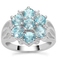 Ratanakiri Blue Zircon Ring with White Zircon in Sterling Silver 3.45cts