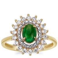 Sandawana Emerald Ring with White Zircon in 9K Gold 1.34cts