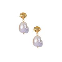 Baroque Cultured Pearl Seashell Earrings in Gold Tone Sterling Silver (14mm x 10mm)