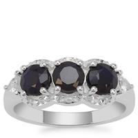 Madagascan Blue Sapphire Ring with White Zircon in Sterling Silver 2.43cts