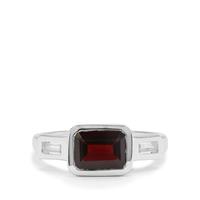 Nampula Garnet Ring with White Zircon in Sterling Silver 2.23cts