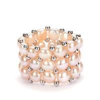 Kaori Cultured Pearl Sterling Silver Stretchable Ring (4.50mm x 3.50mm)