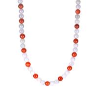 Type A Burmese White and Red Jadeite Necklace in Gold Tone Sterling Silver 225cts