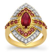 Malagasy Ruby Ring with White Zircon in Gold Plated Sterling Silver 3.30cts (F)