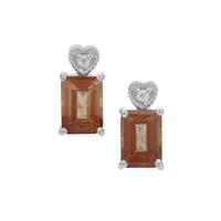 Imperial Mongolian Andesine Earrings with White Zircon in Sterling Silver 2cts