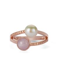 Kaori Cultured Pearl Ring with Kunzite in Rose Tone Sterling Silver