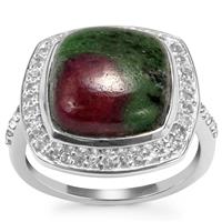 Ruby Zoisite Ring with White Topaz in Sterling Silver 9.81cts