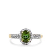Congo Green Tourmaline Ring with White Zircon in 9K Gold 1.10cts