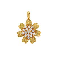 Ombre Floral Fiore Yellow, Orange Sapphire Pendant with White Topaz in Gold Plated Sterling Silver 1.25cts