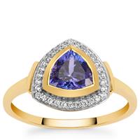 AAA Tanzanite Ring with White Zircon in 9K Gold 1.35cts