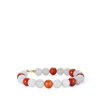 Type A Burmese White and Red Jadeite Bracelet in Gold Tone Sterling Silver 100cts