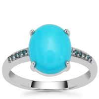 Sleeping Beauty Turquoise Ring with Blue Diamond in Rhodium Flash Sterling Silver 2.70cts
