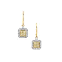 Yellow Diamonds Earrings with White Diamonds in 9K Gold 1cts
