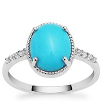 Sleeping Beauty Turquoise Ring with White Zircon in 9K White Gold 2.20cts