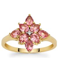 Nigerian Pink Tourmaline Ring with White Zircon in 9K Gold 1.20cts