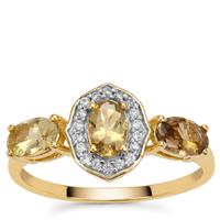 Golden Unheated Tanzanite Ring with White Zircon in 9K Gold 1.25cts