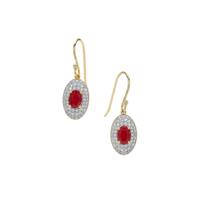 Burmese Ruby Earrings with White Zircon in Gold Plated Sterling Silver 3cts