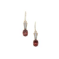 Umba Valley Red Zircon Earrings with Diamond in 9K Gold 3.95cts