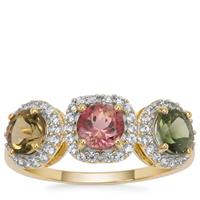 Congo Multi-Colour Tourmaline Ring with White Zircon in 9K Gold 1.85cts