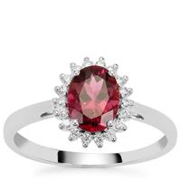 Congo Rubellite  Ring with Diamond in Platinum 950 1.10cts