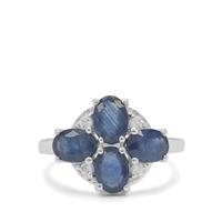 Kanchanaburi Sapphire Ring with White Zircon in Sterling Silver 3.70cts
