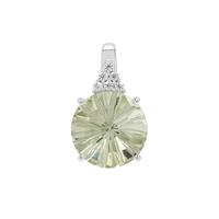 Honeycomb Cut Prasiolite Pendant with White Zircon in Sterling Silver 5.60cts