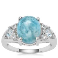 Larimar, Blue Topaz Ring with White Zircon in Sterling Silver 4.28cts