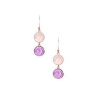 Rose Quartz Earrings with Zambian Amethyst in Rose Tone Sterling Silver 8.50cts