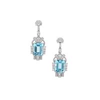 Sky Blue Topaz Earrings with White Topaz in Platinum Plated Sterling Silver 9.40cts