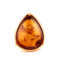Baltic Cognac Amber (18x22mm) Ring in Gold Tone Sterling Silver 