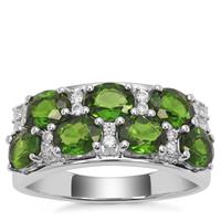 Chrome Diopside Ring with White Zircon in Sterling Silver 3cts