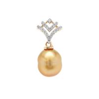 Golden South Sea Cultured Pearl Pendant with White Zircon in 9K Gold (8.30mm x 10.30mm)