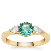 Botli Green Apatite Ring with White Zircon in 9K Gold 1.35cts