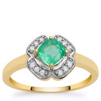 Colombian Emerald Ring with White Zircon in 9K Gold 0.70ct