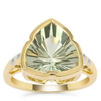 Lehrer Infinity Cut Prasiolite & Diamond 9K Gold Ring ATGW 4.95cts