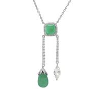Green Onyx Necklace with White Topaz in Platinum Plated Sterling Silver 9.25cts
