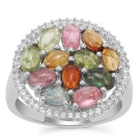 Pederneira Multi-Colour Tourmaline Ring with White Zircon in Sterling Silver 3.46cts
